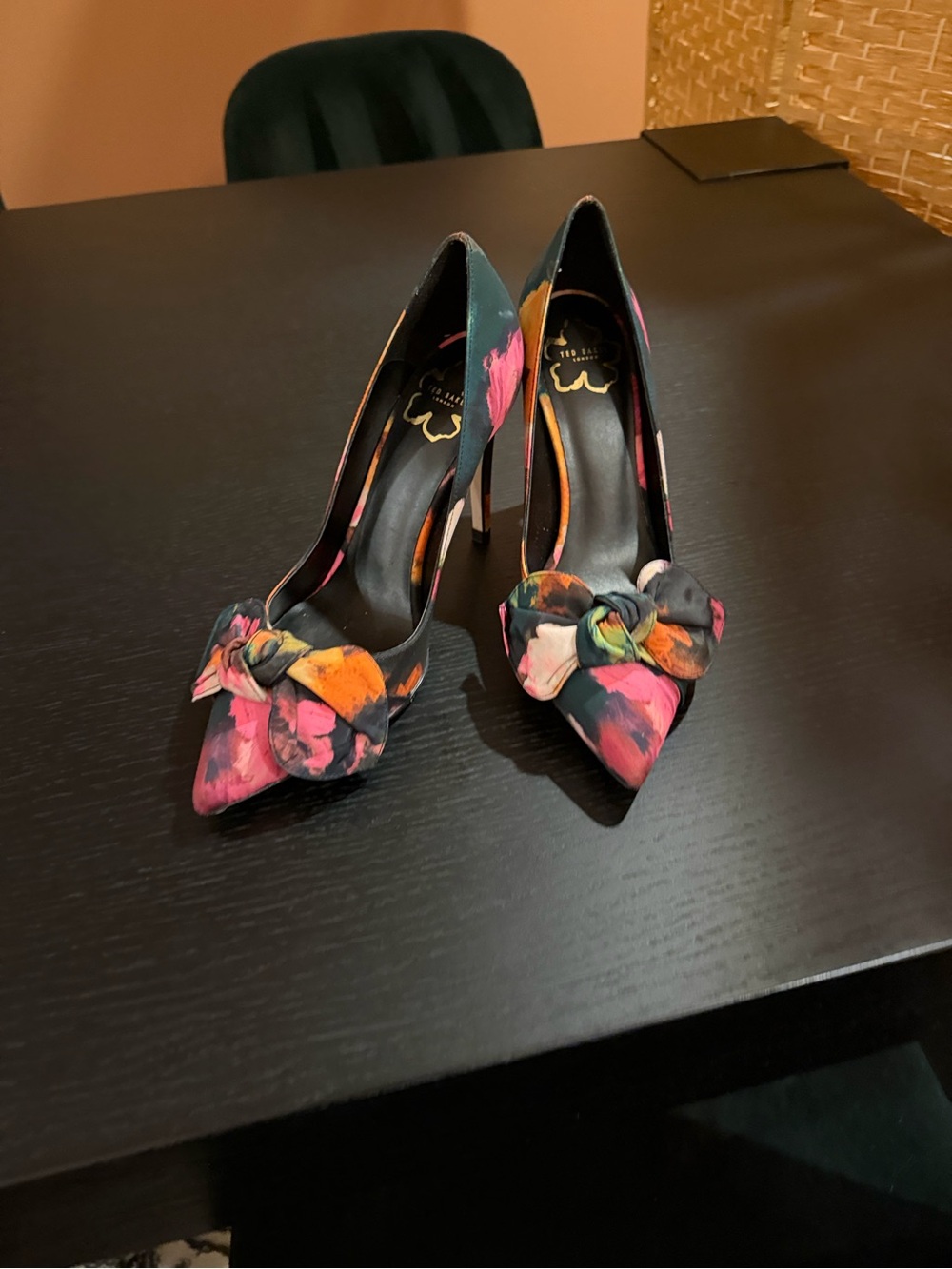 Ted Baker Black Floral Knot Pointed Toe Pumps